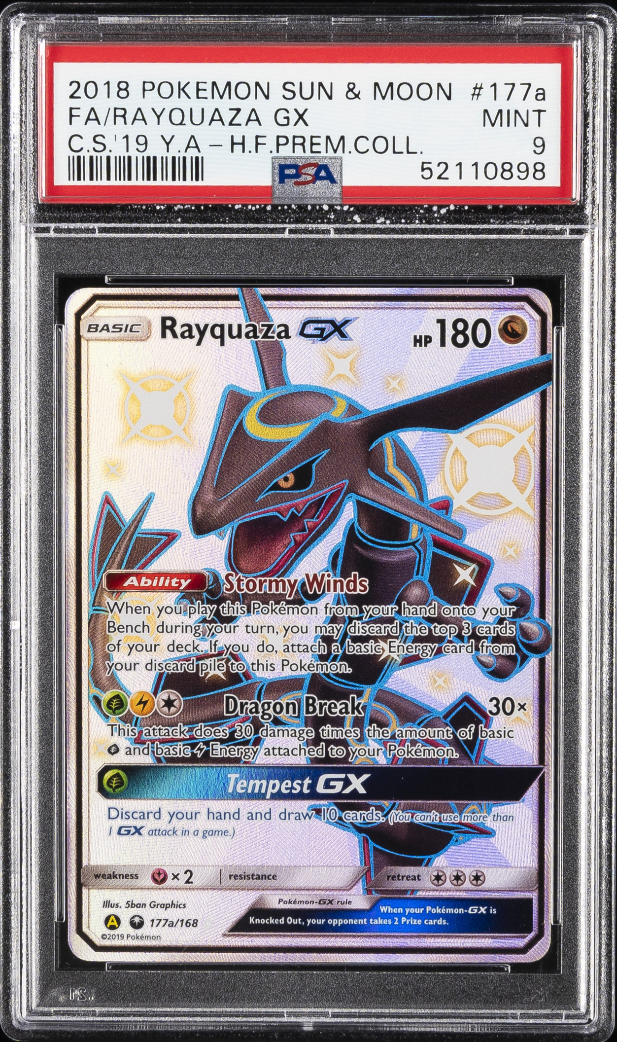 2018 #177a Full Art/Rayquaza GX PSA 9 Sun & Moon Celestial Storm Pokemon