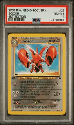 2001 #29 Scizor 1st Edition PSA 8 Neo Discovery Pokemon