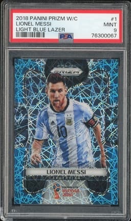 2018 Panini Prizm World Cup Lionel Messi #1 Light Blue Lazer /125 PSA 9