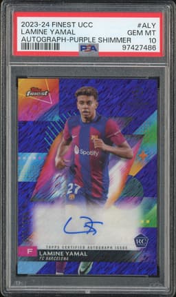 2023-24 Topps Finest UCC Base Card Autograph Variation Lamine Yamal #A-LY Purple Shimmer /199 PSA 10