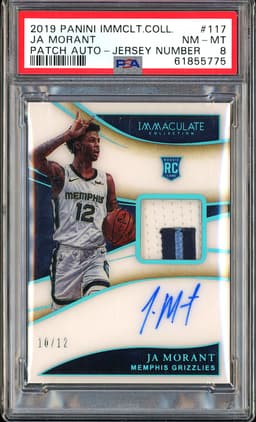 2019-20 Panini Immaculate Collection Patch Auto – Jersey Number Ja Morant #117 /12 PSA 8