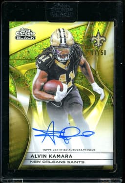 2025 Topps Chrome Black Alvin Kamara #AU-AK Gold Refractor Autograph /50