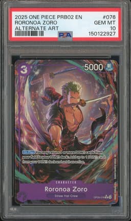 One Piece Roronoa Zoro #OP09-076 PRB02 Alternate Art PSA 10
