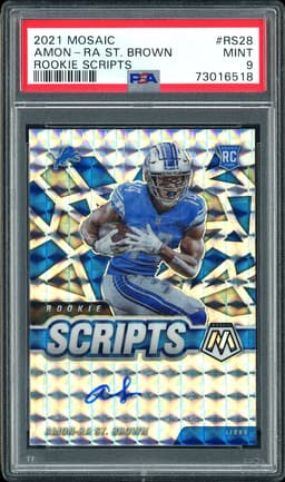 2021 Panini Mosaic Rookie Scripts Amon-Ra St. Brown #RS28 Mosaic PSA 9