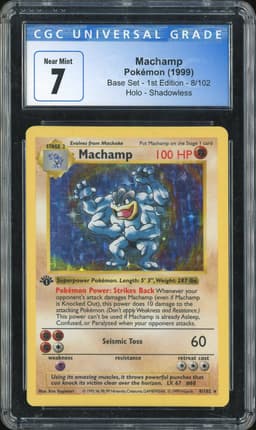 1999 Pokémon Base Set 1st Edition Machamp #8 Holo Shadowless CGC 7