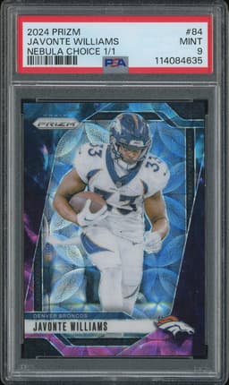 2024 Panini Prizm Javonte Williams #84 Nebula Choice /1 PSA 9