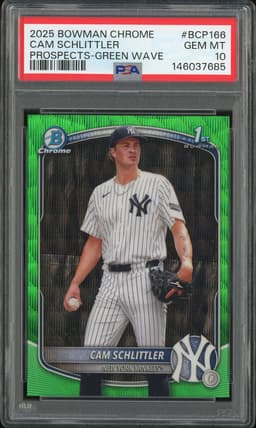 2025 Bowman Chrome Prospects Cam Schlittler #BCP166 Green Wave /99 PSA 10