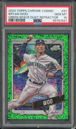2024 Topps Chrome Cosmic Bryan Woo #97 Green Space Dust Refractor PSA 10