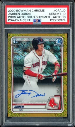 2020 Bowman Chrome Jarren Duran #CPAJD Gold Shimmer Autograph /50 PSA 10