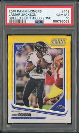 2018 Panini Honors Score Update Rookies Gold Zone Lamar Jackson #448 /50 PSA 10