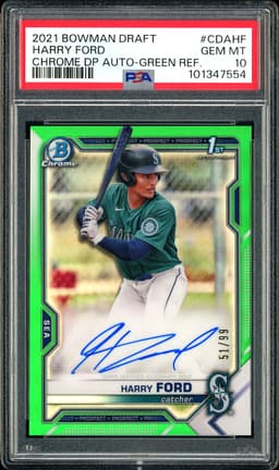 2021 Bowman Draft Chrome Draft Pick Autographs Harry Ford #CDA-HF Green Refractor Auto /99 PSA 10