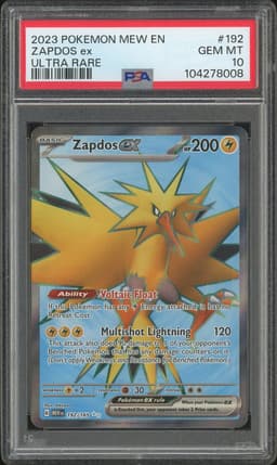 2023 Pokemon Scarlet & Violet 151 Zapdos ex #192 Full Art Ultra Rare PSA 10