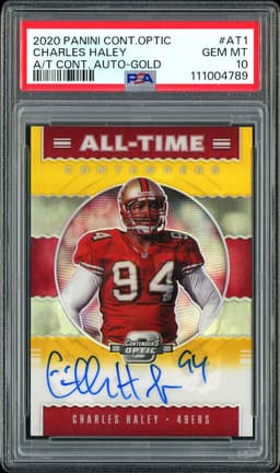 2020 Panini Contenders Optic All-Time Contenders Charles Haley #AT1 Gold Autograph /10 PSA 10