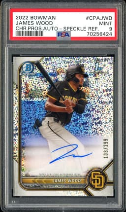 2022 Bowman Chrome Prospects Autographs James Wood #CPA-JWD Speckle Refractor Autograph /299 PSA 9