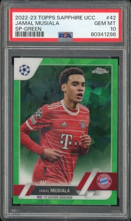2022-23 Topps Sapphire UEFA Champions League Jamal Musiala #42 Green /70 PSA 10