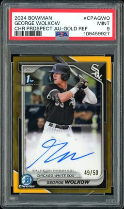 2024 Bowman Chrome Prospect Autographs George Wolkow #CPAGWO Gold Refractor Auto /50 PSA 9