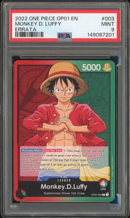 One Piece Monkey D. Luffy #OP01-003 Romance Dawn Errata PSA 9