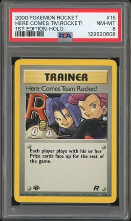 2000 Pokemon Team Rocket Here Comes Team Rocket! #15 1st Edition Holo PSA 8