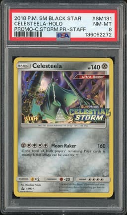 2018 Pokemon Sun & Moon Celestial Storm Promo Celesteela #SM131 Holo Staff PSA 8
