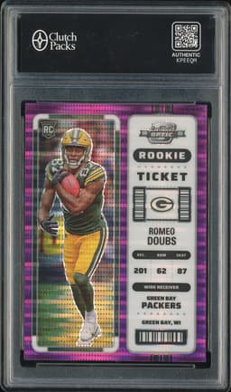 2022 Panini Contenders Optic Rookie Ticket Romeo Doubs #89 Purple Pulsar /26