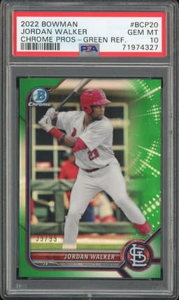 2022 Bowman Chrome Prospects Jordan Walker #BCP20 Green Refractor /99 PSA 10