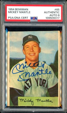 1954 Bowman Mickey Mantle #65 Autograph PSA 8