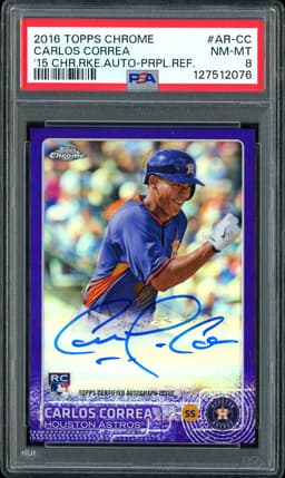 2016 Topps Chrome Rookie Autographs Carlos Correa #AR-CC Purple Refractor Autograph /250 PSA 8