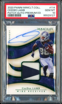 2020 Panini Immaculate Collection Patch Autographs Premium Edition CeeDee Lamb #114 Rookie Patch Auto /10 PSA 10