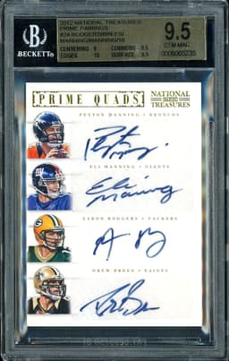 2012 National Treasures Prime Quads Peyton Manning / Eli Manning / Aaron Rodgers / Drew Brees #24 Autograph /10 BGS 9.5