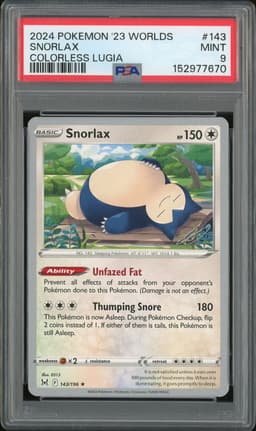 2024 Pokemon '23 Worlds Snorlax #143 PSA 9