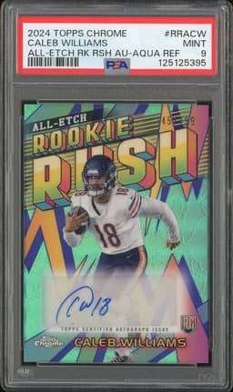 2024 Topps Chrome All-Etch Rookie Rush Caleb Williams #RRACW Aqua Refractor Autograph /99 PSA 9