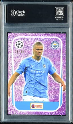 2023 Topps Merlin Heritage Collection Most Wanted Erling Haaland #92 Purple /99
