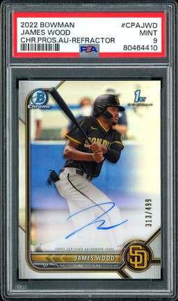 2022 Bowman Chrome Prospects Autographs Refractor James Wood #CPA-JWD Autograph /499 PSA 9