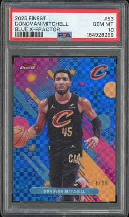 2025 Topps Finest Donovan Mitchell #53 Blue X-Fractor /99 PSA 10