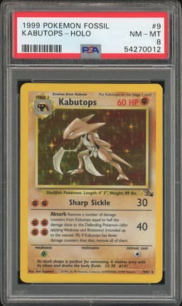 1999 Pokemon Fossil Kabutops #9 Holo PSA 8