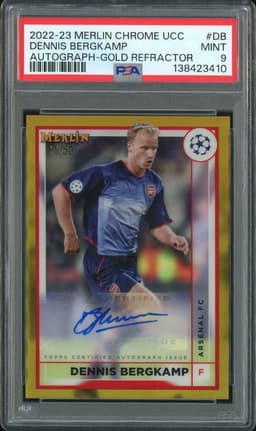 2022-23 Topps Merlin Chrome UCC Autograph Dennis Bergkamp #AC-DB Gold Refractor /50 PSA 9