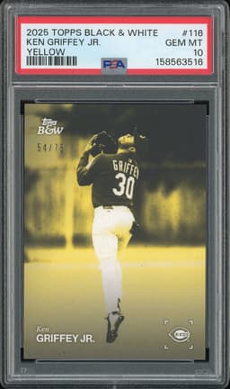2025 Topps Black & White Ken Griffey Jr. #116 Yellow /75 PSA 10