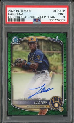 2025 Bowman Chrome Prospect Autographs Luis Pena #CPA-LP Green Reptilian Autograph /99 PSA 9