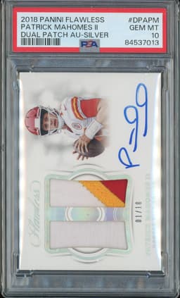 2018 Panini Flawless Dual Patch Autographs Patrick Mahomes II #DPA-PM Silver /10 PSA 10