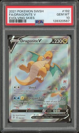 2021 Pokemon SWSH Evolving Skies Dragonite V #192 Full Art Alternate Art PSA 10
