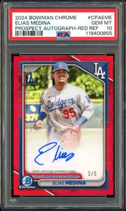 2024 Bowman Chrome Prospect Autograph Elias Medina #CPA-EME Red Refractor Autograph /5 PSA 10