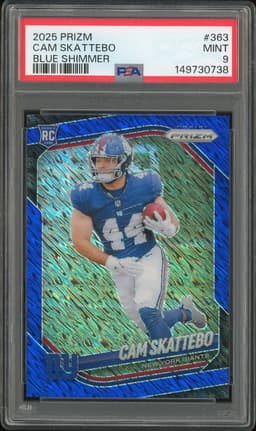 2025 Panini Prizm Cam Skattebo #363 Blue Shimmer /35 PSA 9