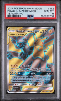 2019 #162 Full Art/Pikachu & Zekrom GX PSA 10 Sun & Moon Team Up