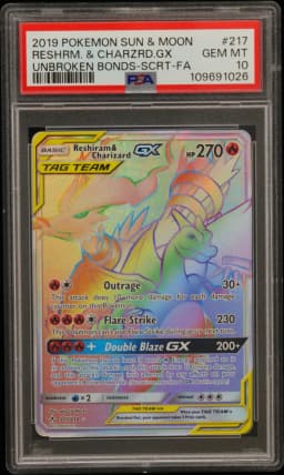 2019 #217 RESHRM. & CHARZRD.GX PSA 10 Sun & Moon Unbroken Bonds