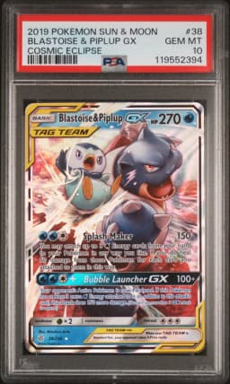 2019 #38 Blastoise & Piplup GX PSA 10 Sun & Moon Cosmic Eclipse