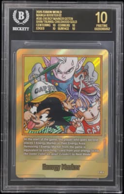 2025 #E85 Energy Marker (Goten/Shin/Trunks: Childhood) GOLD BGS 10 Dragon Ball Super Card Game Fusion World Manga Booster 02