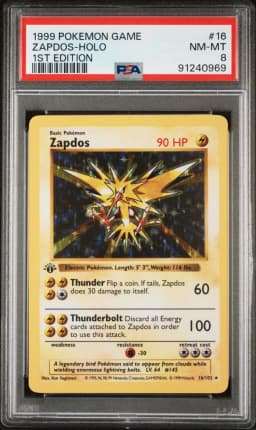 1999 #16 Zapdos-Holo 1st Edition PSA 8 Game