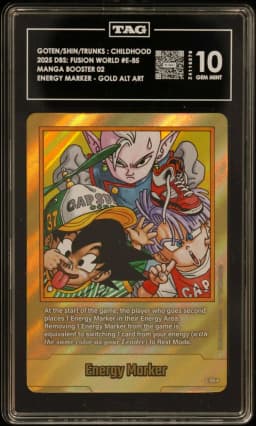 2025 #E-85 GOTEN/SHIN/TRUNKS CHILDHOOD / 2025 DBS: FUSION WORLD / MANGA BOOSTER 02 / #E-85 ENERGY MARKER GOLD