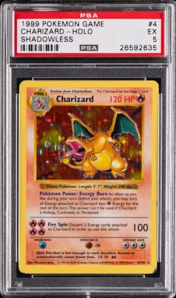 1999 #4 CHARIZARD-HOLO PSA 5 BASE SET SHADOWLESS POKEMON