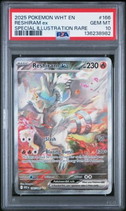 2025 #166 Reshiram EX PSA 10 Wht EN-White Flare